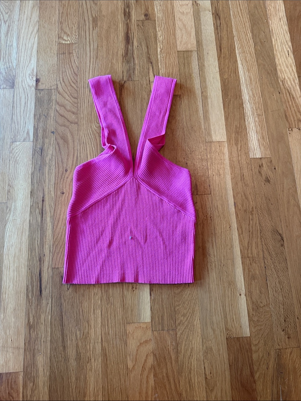 Ribbed V-Neck Cropped Tank Top in Bright Pink